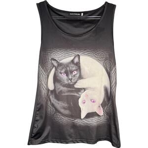 Gothic Y2K Ying Yang Cats Womens Medium Emo Whimsygoth Black Graphic Tank Top